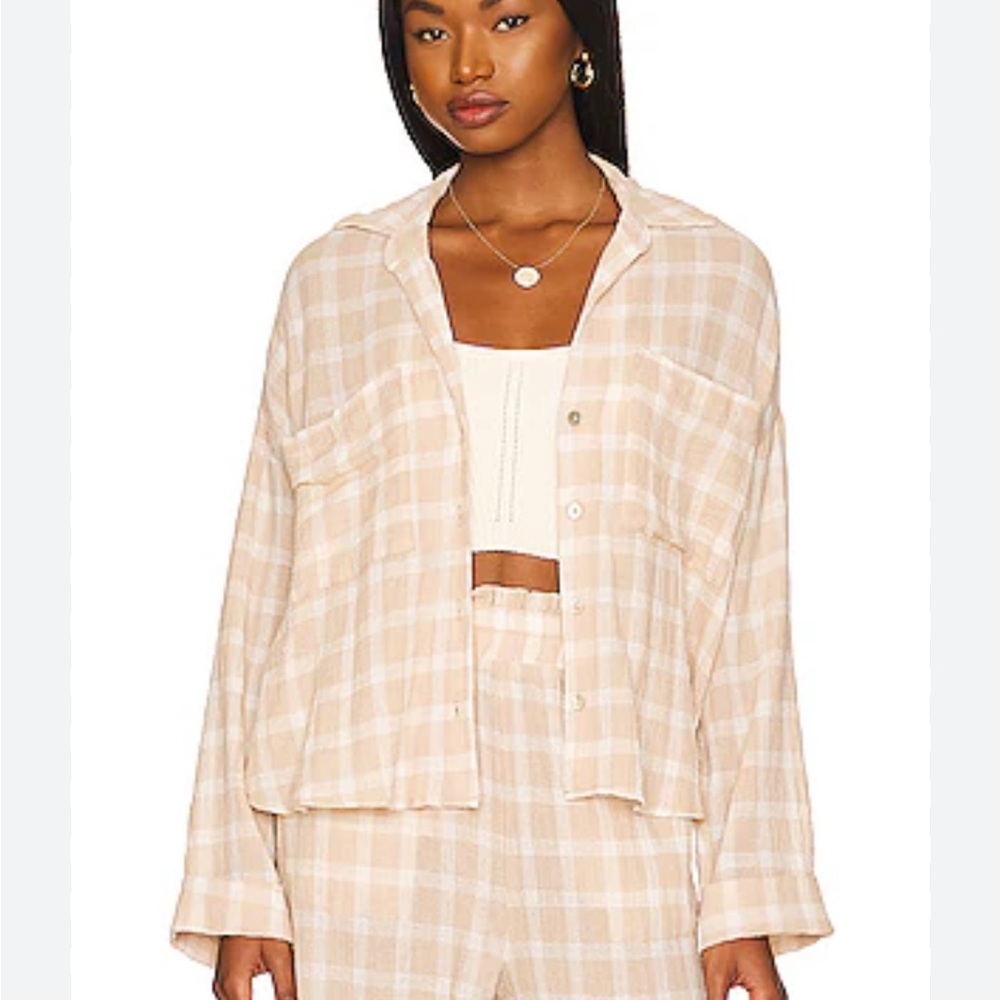 Show Me Your Mumu Jessica Plaid Button-Up Shirt Cream Small